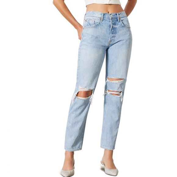GRLFRND Denim - GRLFRND wish you would MICA high waisted distressed straight leg BLUE JEANS